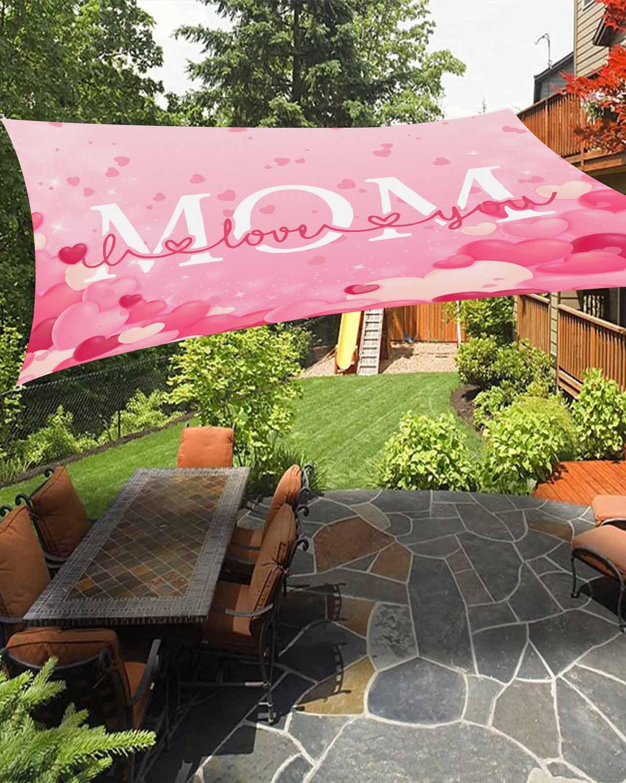 Boanket Sun Shade Sail 14' x 18', Mother's Day Large Heavy Duty Outdoor Shades Sun Screen, Pink Ombre Love Heart Shade Cloth for Patio Deck Terrace Garden Lawns Beach Backyard