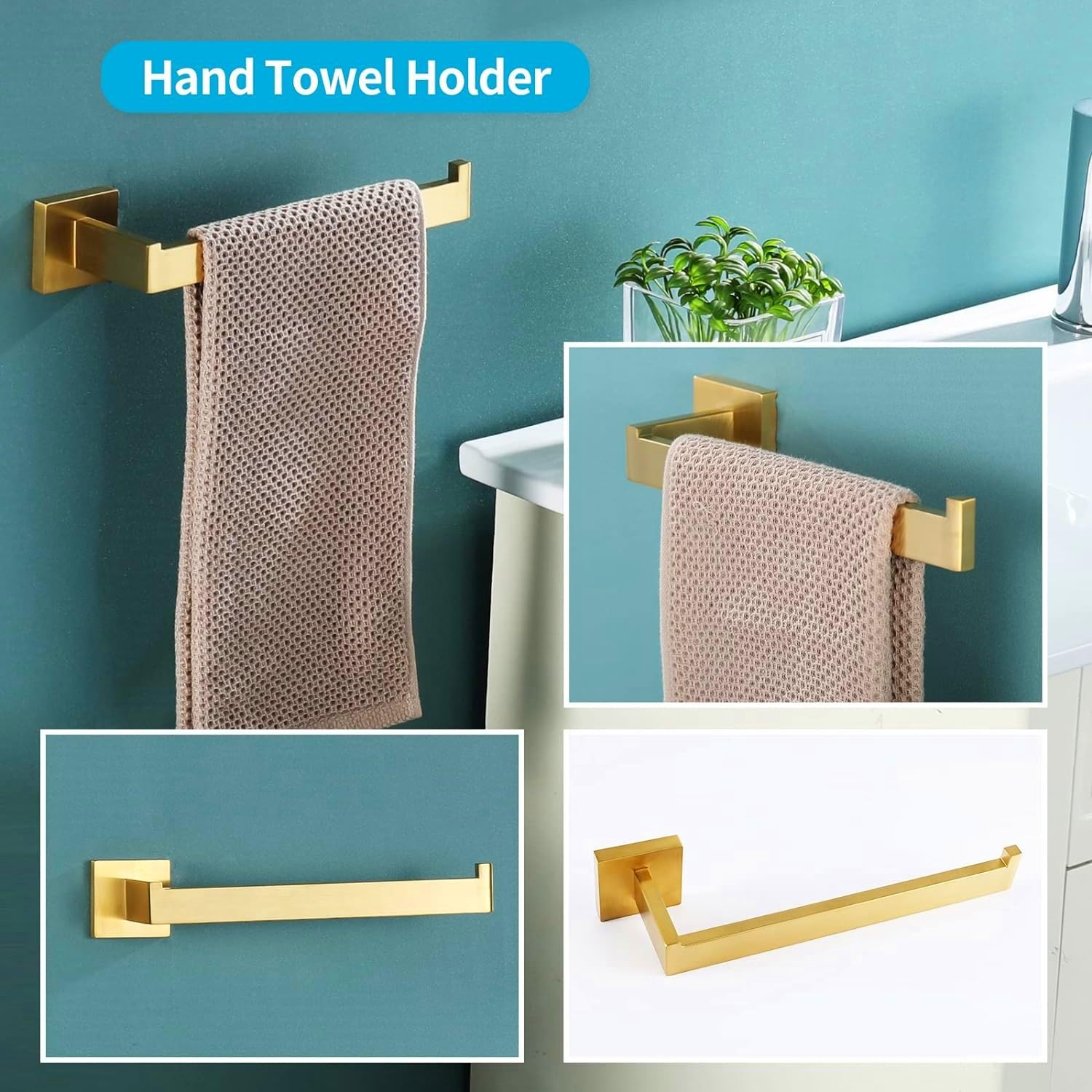 Set Accessori Bagno 5 Pezzi In Acciaio Inox SUS304 Oro Spazzolato - Porta Asciugamani 61 Cm, Porta Carta Igienica E Gancio - Design Moderno - 2