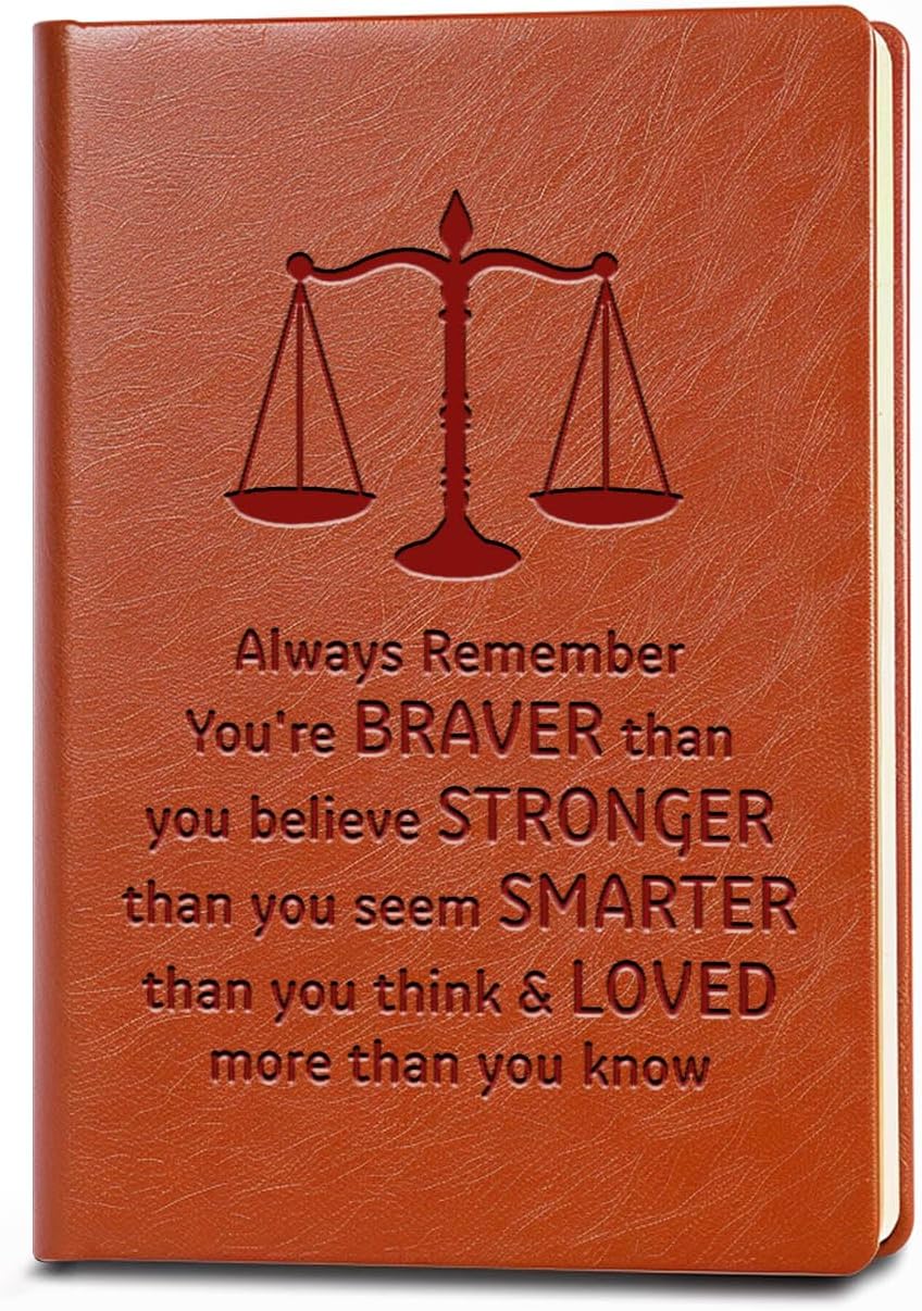 Lawyer Gifts Leather Notebook Always Remember You’re Braver Than You Believe Leather Journal Notebook Law School Graduation Gifts Future Lawyer Gifts (Brown)
