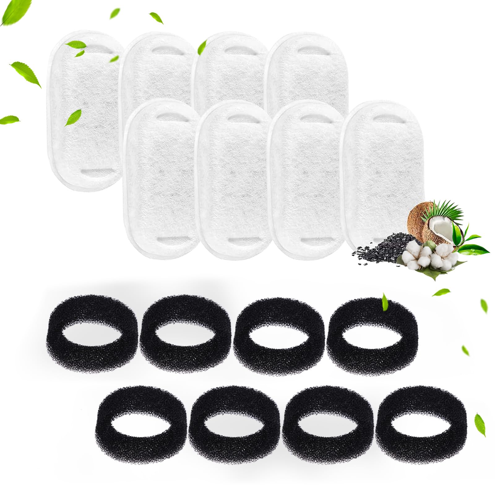 Cat Water Fountain Filters, 8 Pack Pet Water Fountain Replacement Filters & 8 Pack Pre-Filter Sponges for 3.2L/108oz Automatic Stainless Steel Pet Fountain Cat Water Fountain Dog Water Dispenser