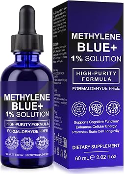 Methylene Blue 1%, Methylene Blue Drops, Brain Health Dietary Supplement, High Purity Blue Methylene for Memory Focus, Add Vitamin C, No Formaldehyde, 2 fl oz