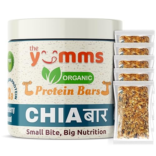 The Yumms Paquete de 5 barras de proteína orgánica de chía (almendra de arándano), barras sin gluten de 1.6 onzas cada una, 0.44 onzas de proteína