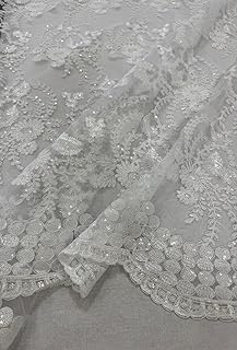 Sedona Designz 48"/50" Wide Corded Floral Lace Fabric with Sequins – Mesh Embroidered Prom & Bridal Fabric with Scalloped Edges, Elegant for Gowns, Décor & Crafts