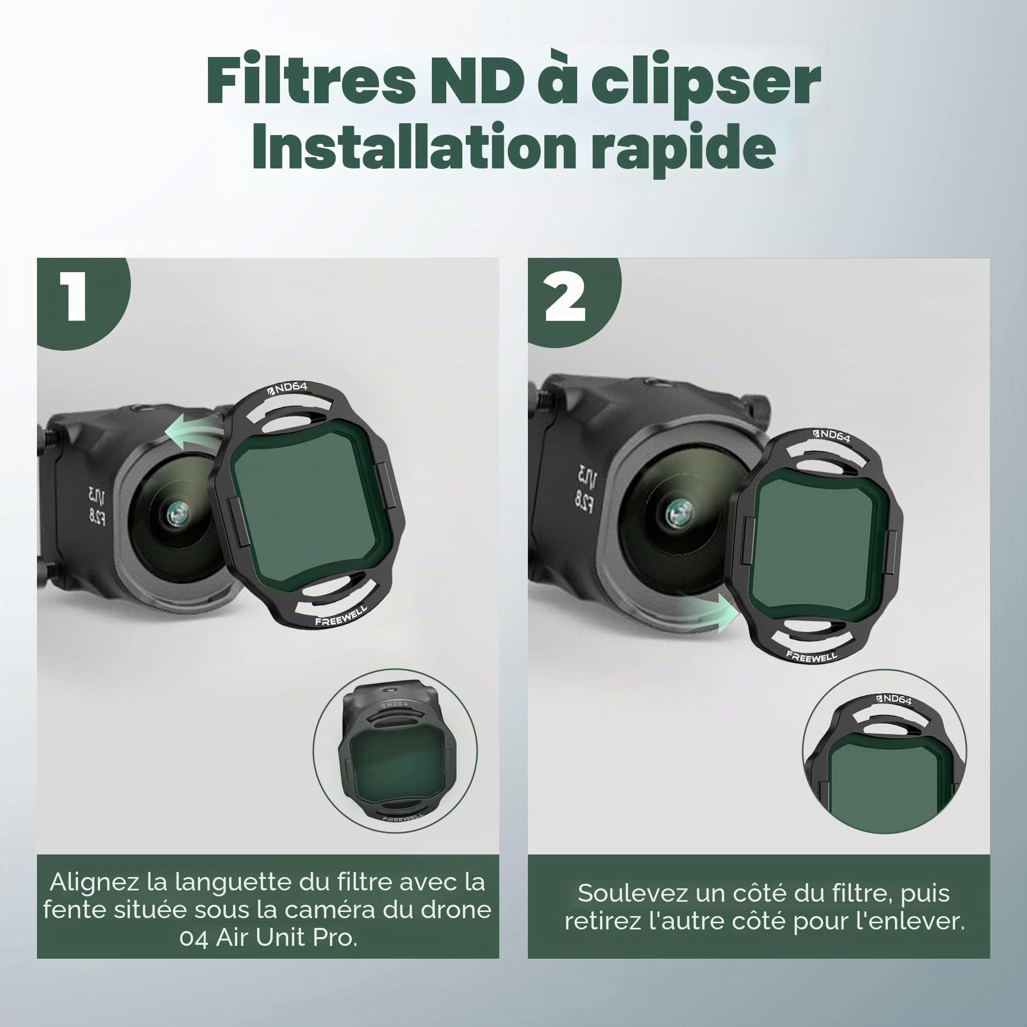 Freewell Lot de 4 filtres ND pour DJI O4 Air Unit Pro | ND8, ND16, ND32, ND64 – Réduit la vitesse d'obturation pour des séquences fluides et cinématographiques
