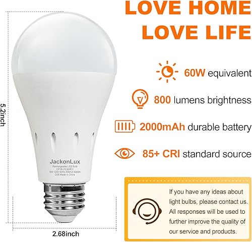 Miniatura 6 de Bombilla LED de emergencia recargable JackonLux Multi-función Batería de reserva Luz de emergencia para corte de energía Camping Actividad al aire