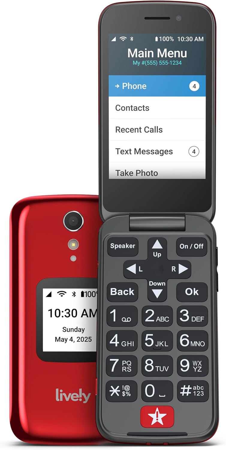 LIVELY Jitterbug Flip2 – Flip Cell Phone for Seniors – Not Compatible with Other Wireless Carriers – Must Be Activated Phone Plan – Red Flip Phone