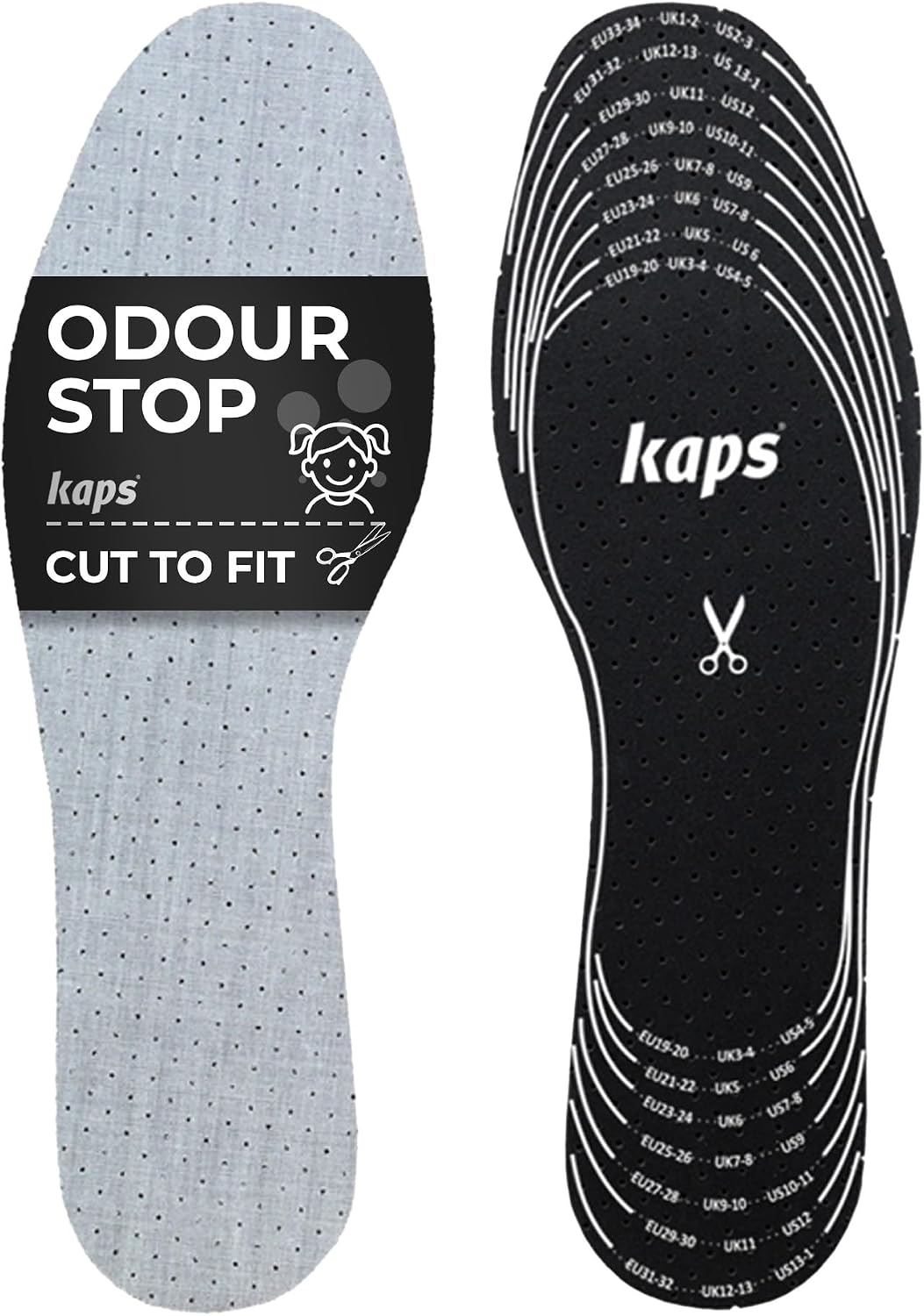 Best Shoe Insoles Inserts for Children | Bad Smell Odor-Eater Technology with Breathable Foam |Cut to Fit | Kaps Odour Stop Kids Made in Europe Multicolor
