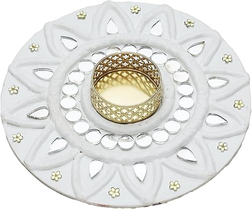 Portavelas decorativo de madera blanco hecho a mano, redondo, verde azulado, portavelas con luces en T, decoración cultural tradicional de Año