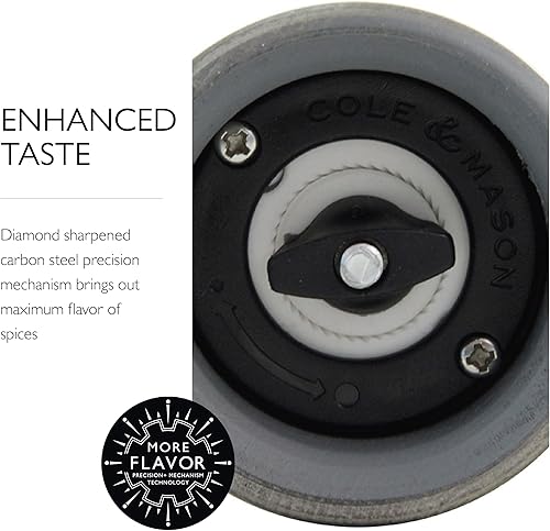 Miniatura 4 de Cole & Mason Marlow - Molinillo de sal de madera gris rústico, molinillo de sal equilibrado, herramientas de especias recargables, ajustes de