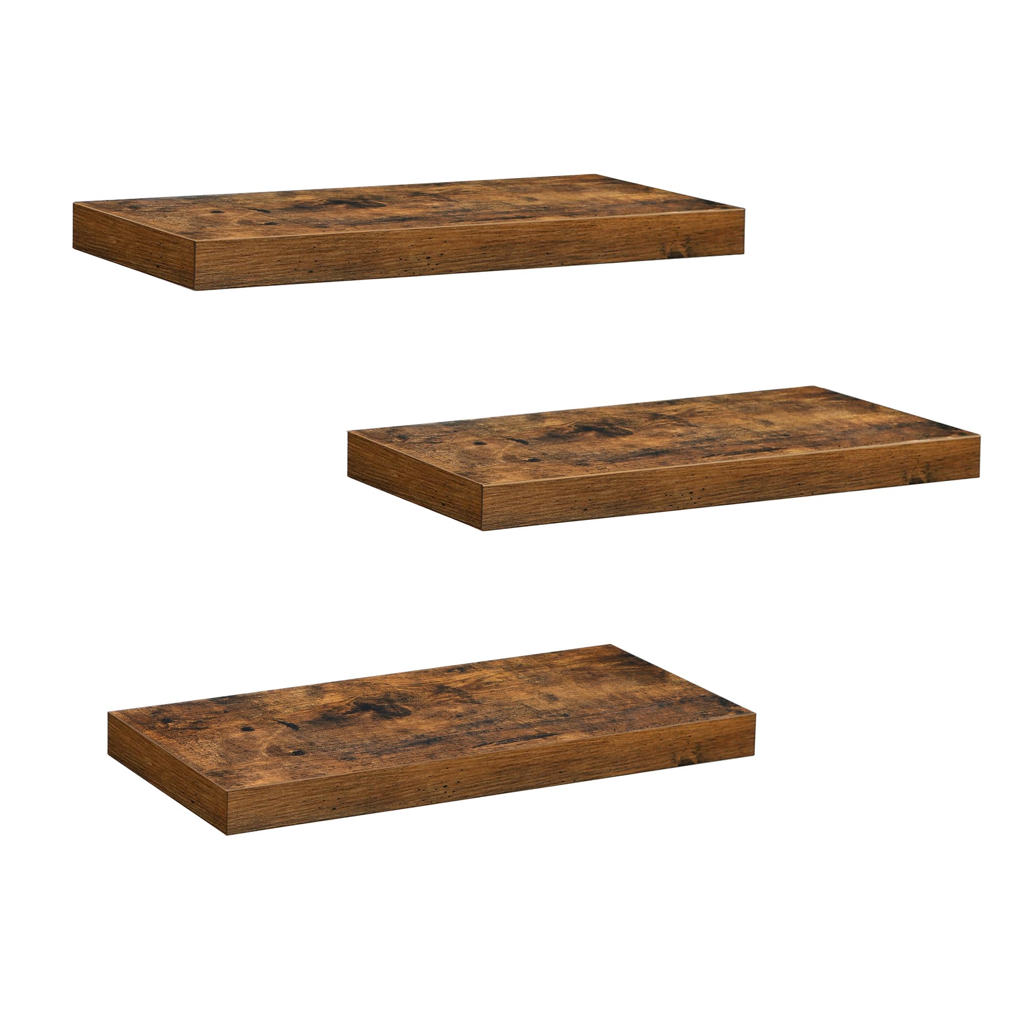 VASAGLE Wall Shelf, Set of 3, Floating Shelf, 20 x 60 x 3.8 cm, Wall Shelf for Photo Frames, Decoration, for Living Room, Study, Kitchen, Rustic Brown LWS26BX-3 — image 1