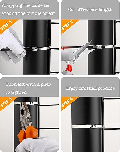 Miniatura 7 de 50 bridas de metal de 11.8 pulgadas, bridas de acero inoxidable 304, resistentes y multiusos autobloqueantes para maquinaria, vehículos, envoltura