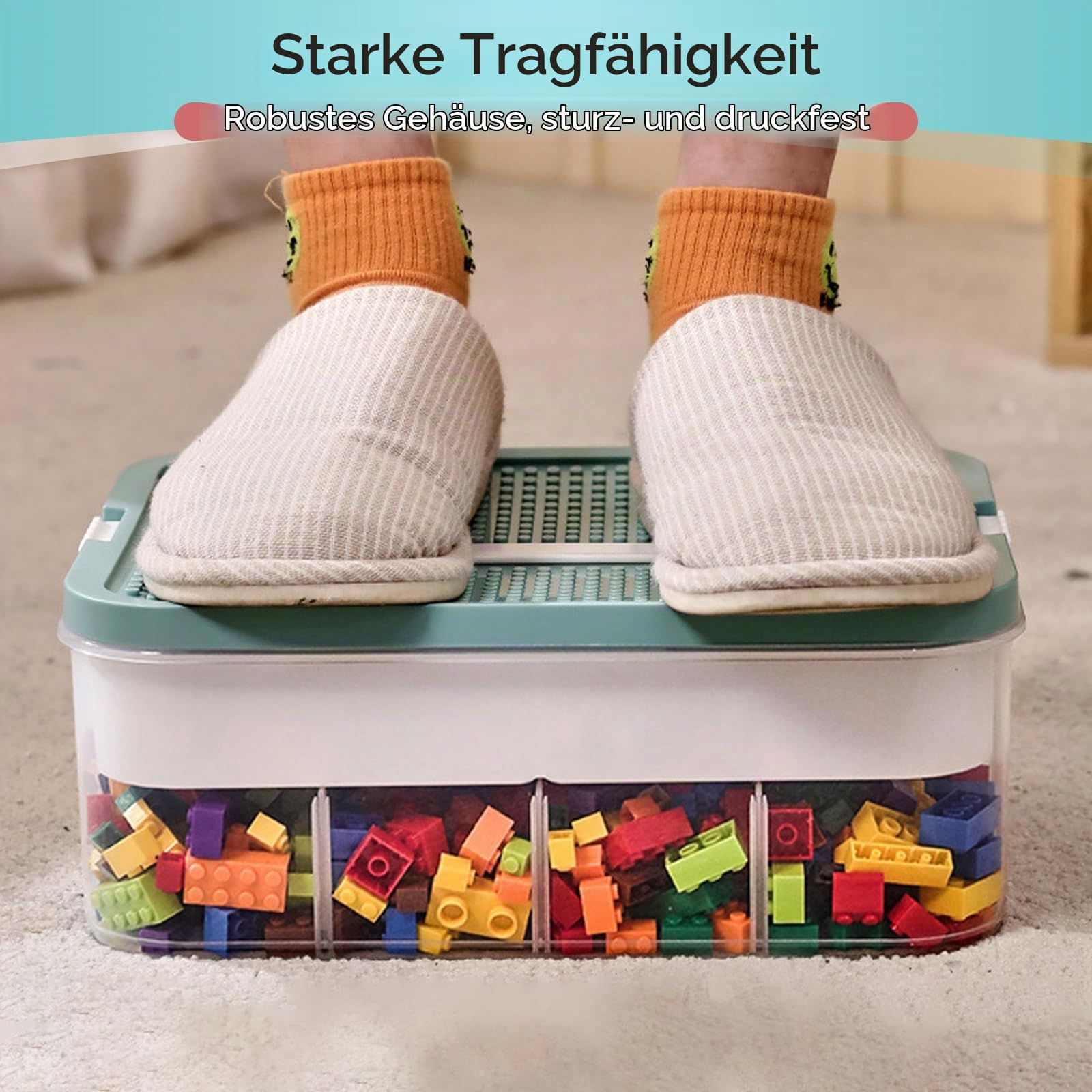 Kinder Aufbewahrungsbox mit Deckel für Lego Bausteine, 3 Stufen | Aufbewahrungsboxen für Lego, Stapelbar Kunststoff Aufbewahrung Transparent mit FäChern zur Aufbewahrung von Kinderspielzeug