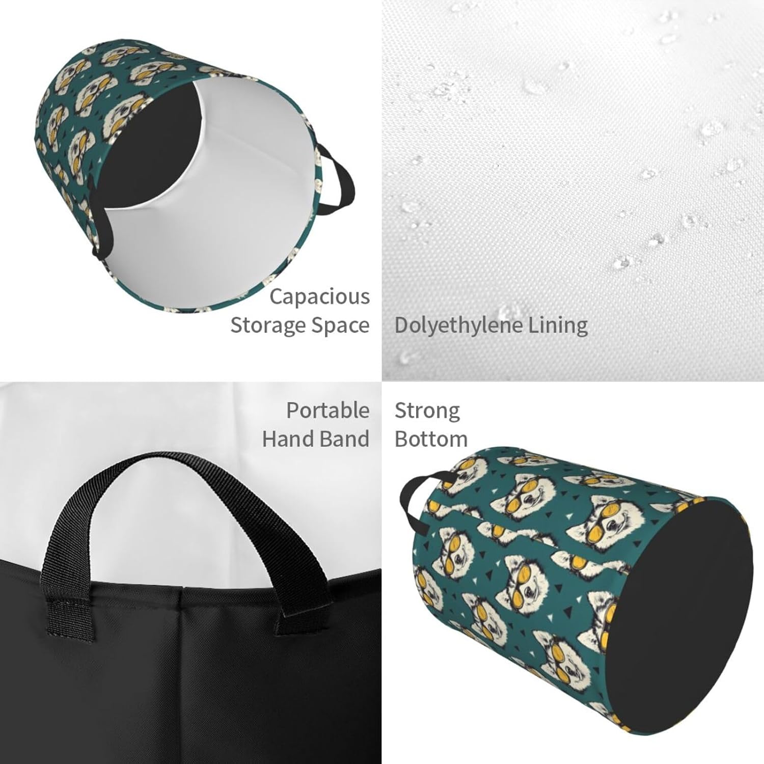 Large Laundry Basket with Handles - Cute Husky Print Baby Kids Nursery Dirty Clothes Laundry Hamper for Bedroom Aesthetic