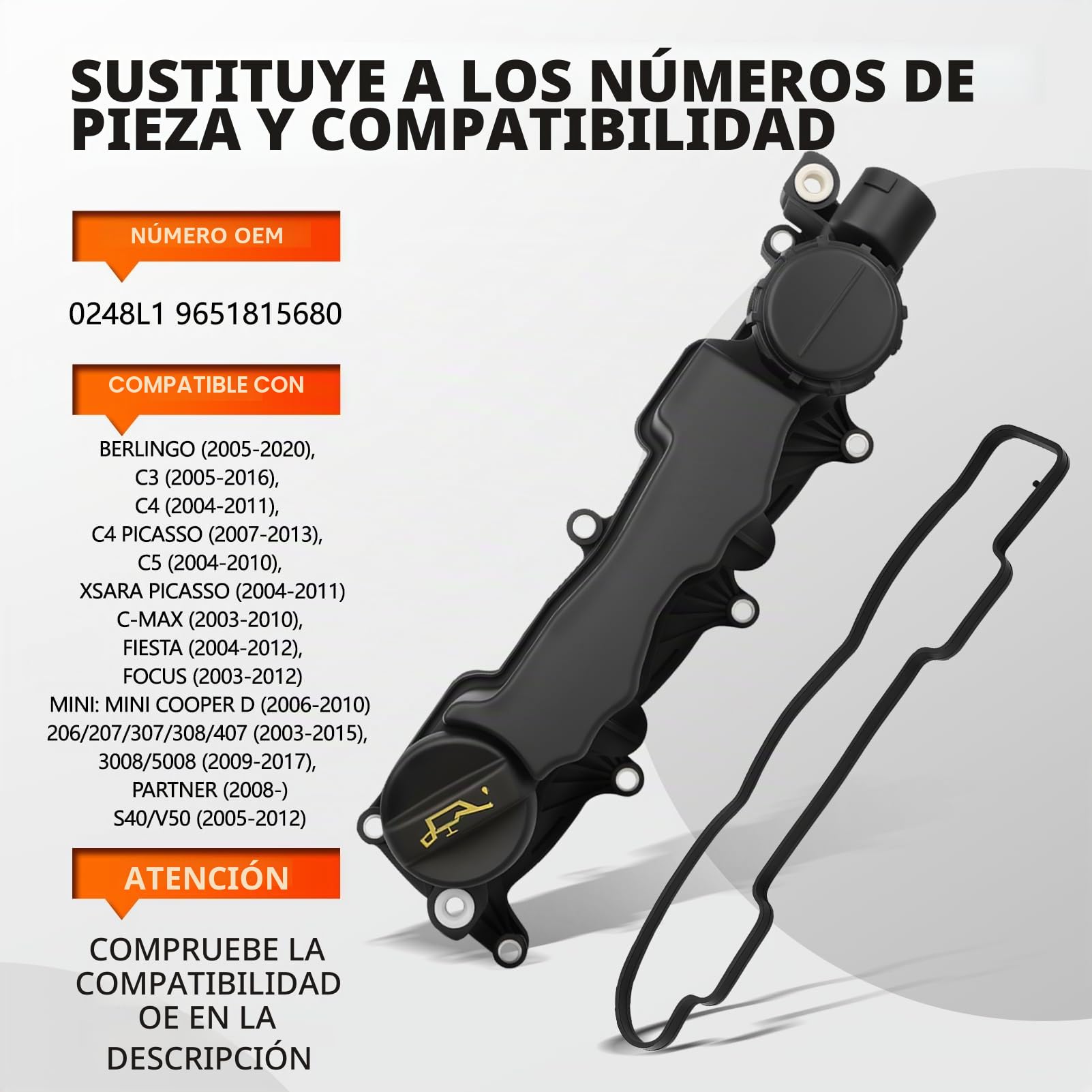 Tapa de válvula de culata, tapa basculante y junta para 1.6 HDI Berlingo C2 C3 C4 C5 Xsara Jumpy Focus 206 307# 0248L1 109146 9651815680SK1 1233714 1254229 1313806 1479837 11127804877