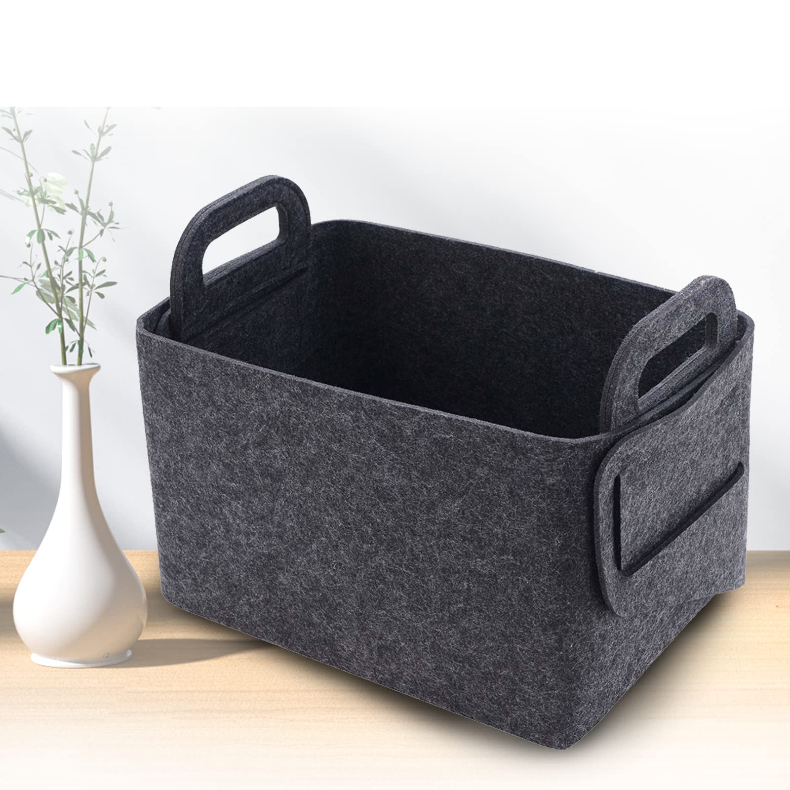 Feuerholzkorb Leder Brennholzkorb Holzkorb Klein mit Henkel Filz Aufbewahrung Ideal für Holz, Kaufartikel, Zeitungen,40x25x28cm