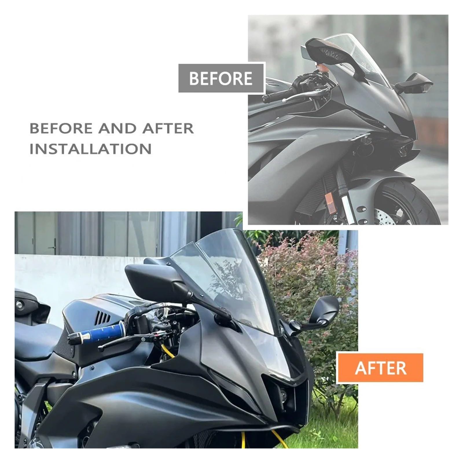 Paravento Universale Moto Per YZF-R6 Per YZFR6 YZF R6 2017 2018-2024 Parabrezza Moto Deflettore Doppia Bolla Spoiler Carena Parabrezza(Black)