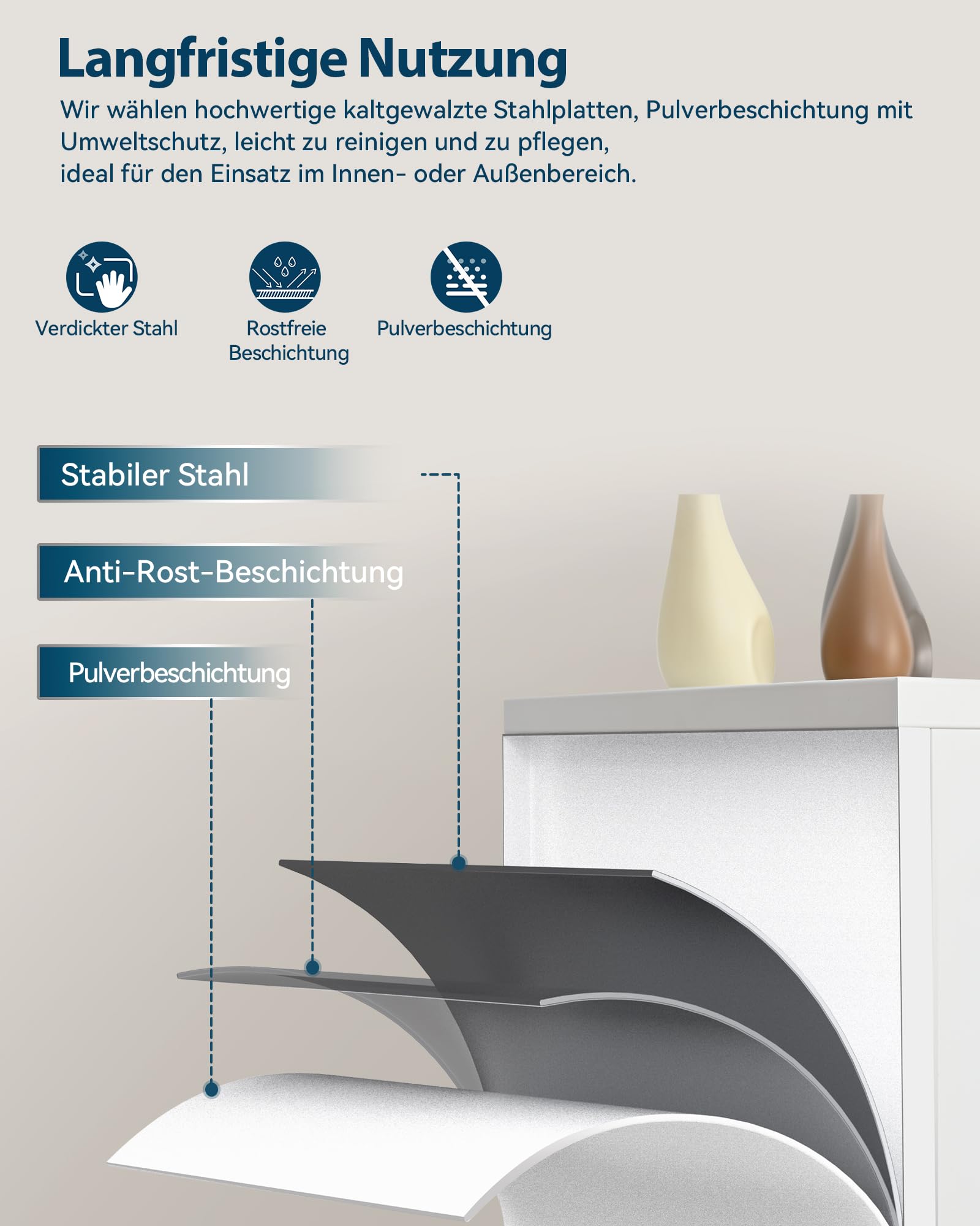 Dossierkast, afsluitbare garagekast, 3 niveaus, bureaukast, werkplaatskast met verstelbare planken, voor kantoor, garage en bijkeuken, 40 x 75 x 181,5 cm, wit