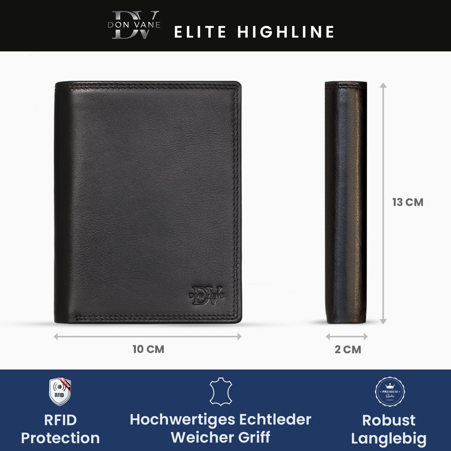 Elite Highline - Geldbörse Herren Leder mit RFID Schutz I Großes Portemonnaie 13 Fächer mit Münzfach I Echtleder Geldbeutel Hochformat für Männer I Brieftasche Portmonee Wallet Schwarz