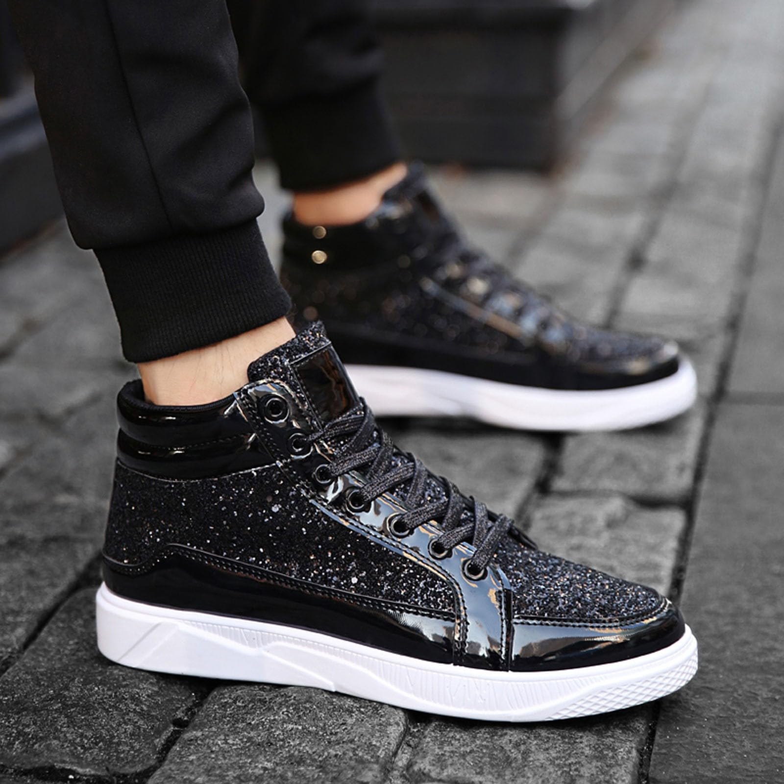 Chaussures de Loisirs Confortables en Cuir Clair avec Paillettes pour Homme