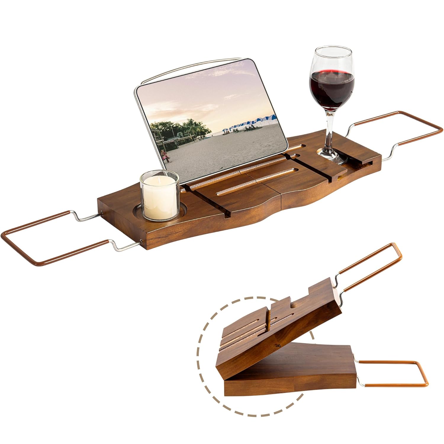 Teak Bathtub Tray Expandable Bathroom Tray for Home Spa Relaxation Wooden Tray Caddy for Bathtub Teak Bathtub Caddy