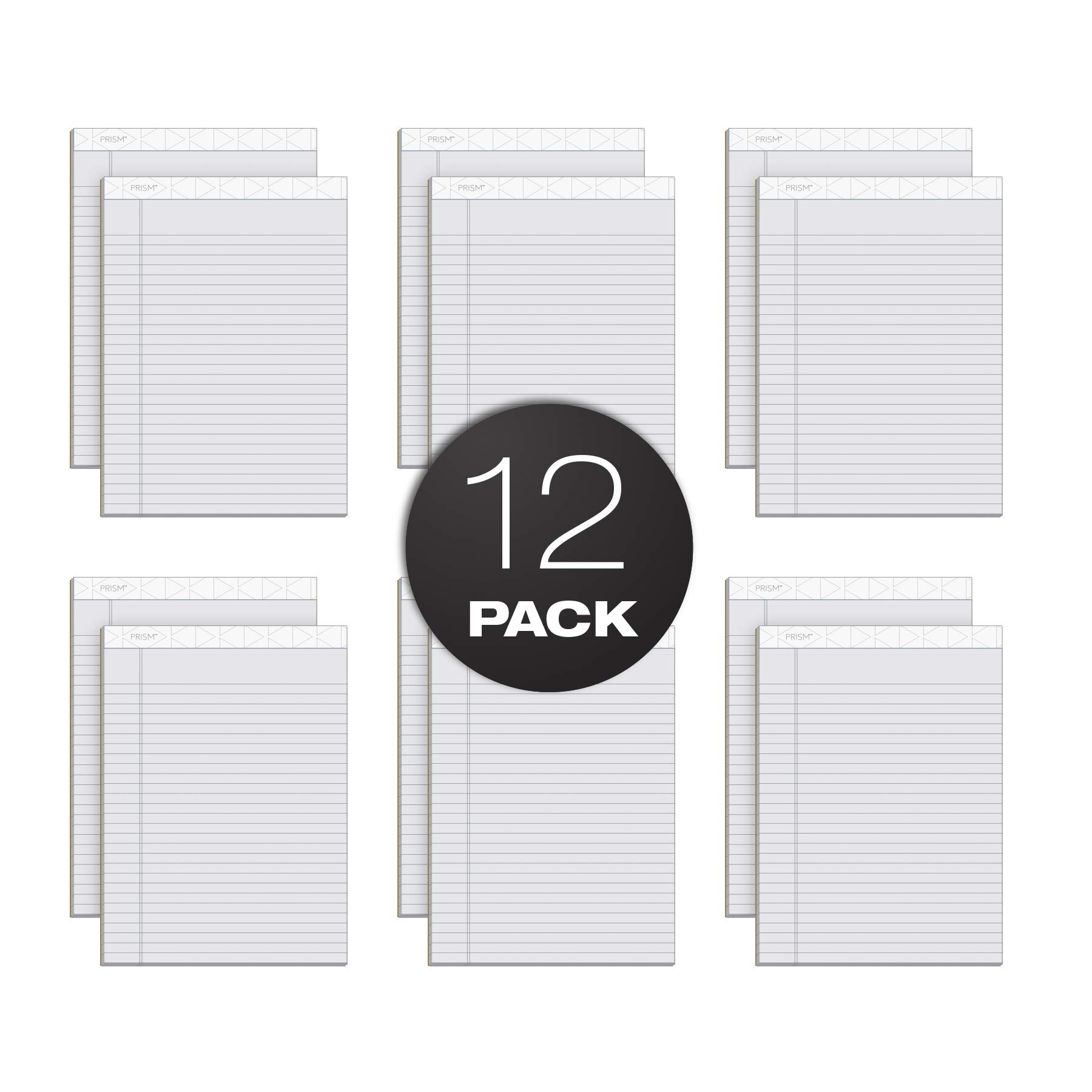 TOPS Prism Writing Pads, 8-1/2" x 11-3/4", Legal Rule, Gray, Perforated, 50 Sheets, 12 Pack (63160)