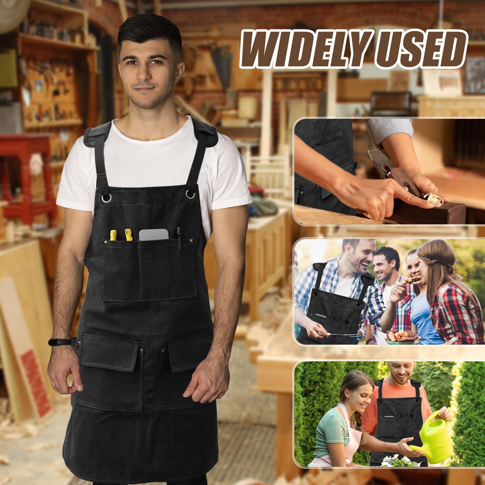Foppla Heavy Duty Work Apron with 5 Tool Pockets, Waterproof Oxford Cloth, Adjustable Cross Strap - Image 2