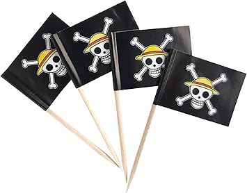 Amazon Jbcd 100個 ワンピース 海賊国旗 つまようじ 海賊スカルフラグ カップケーキトッパーデコレーション カクテルつまようじの旗 ケーキトッパーピック ミニ小型フラッグカップケーキピックスティック Jbcd 爪楊枝