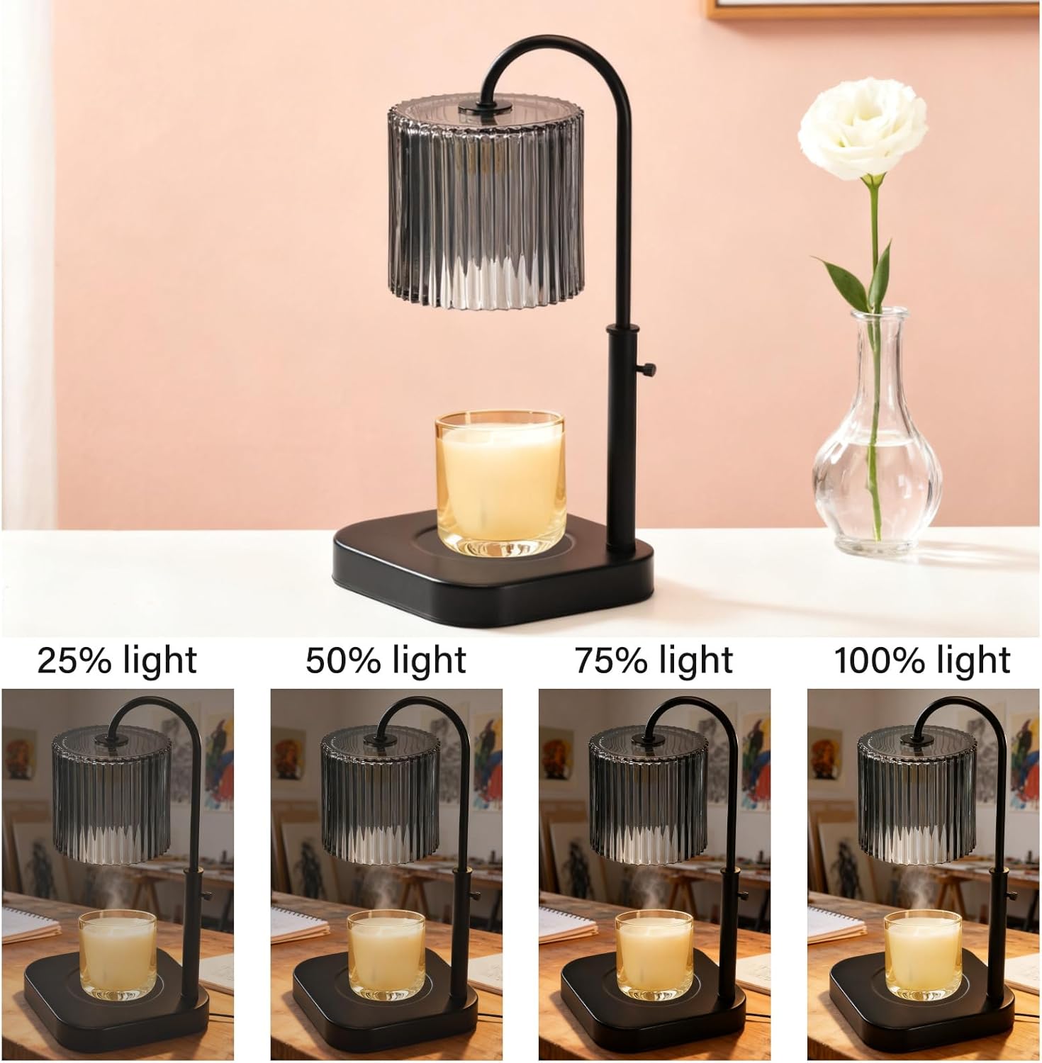 Gold Candle Warmer Lamp with Timer,Mothers Day Gifts for Mom,House Warming Gifts New Home Decor,20 Gears Rotary Dimming with 2 Bulbs (Dark Gray)