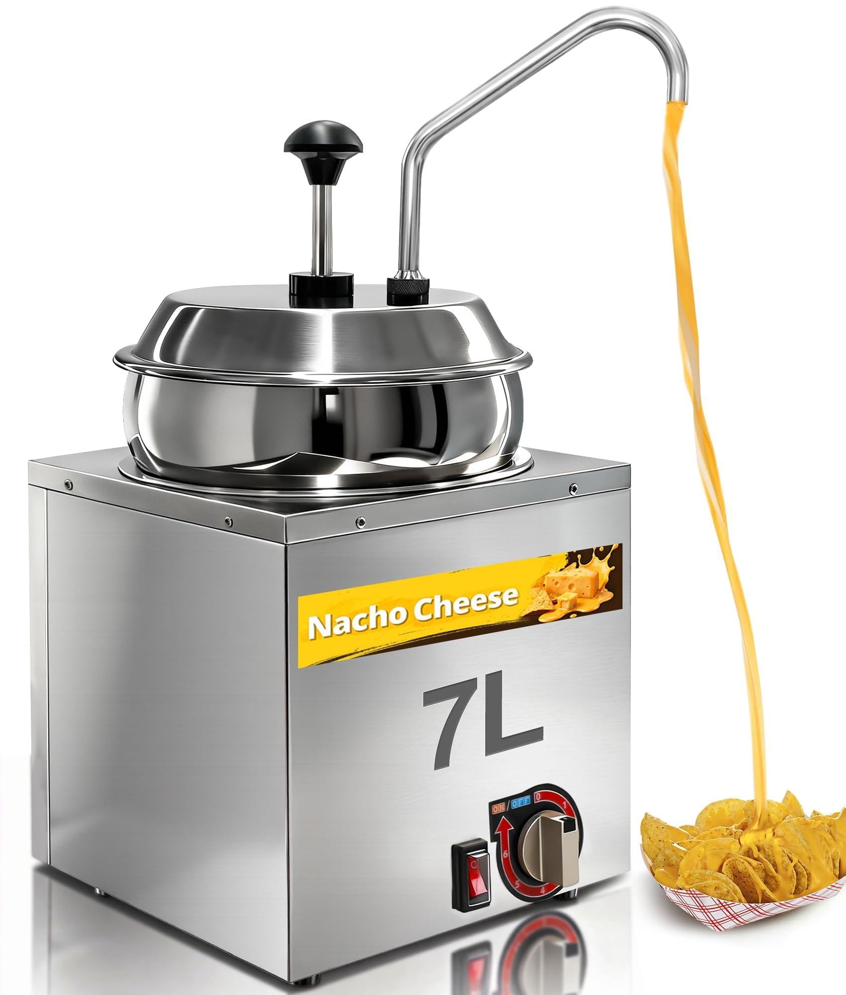 7L Edelstahl Saucenspender mit Heizfunktion, 304 Edelstahl Elektrisch Soßenspender Pumpe mit 6 Temperatur & 360°Drehbare Pumpe, Einfach zu Reinigen, Tropffrei, für Ketchup, Mayonnaise, Fudgesoße,Honig