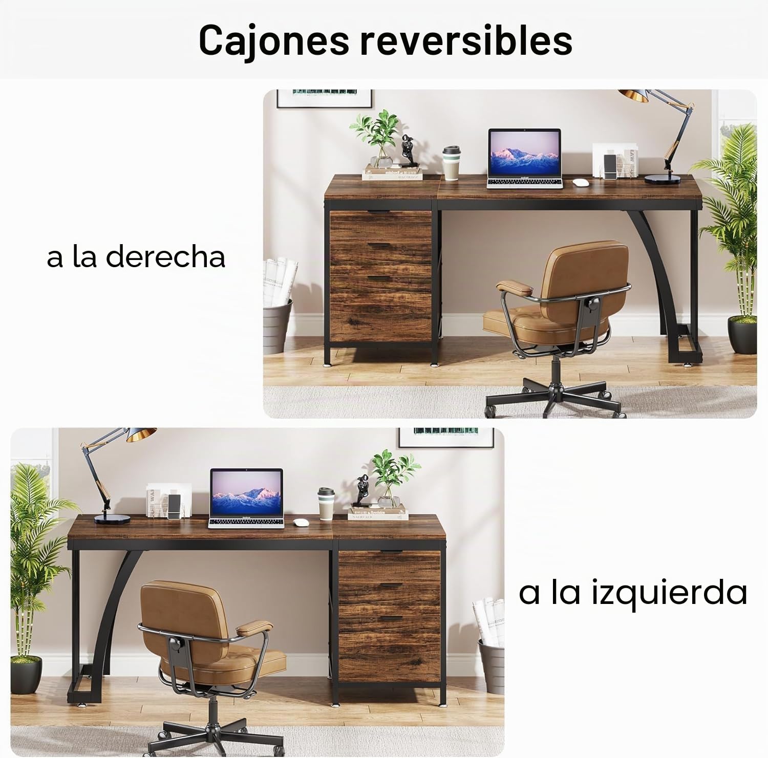 Lailang 150cm Escritorio, Mesa Escritorio Industrial, Mesa Ordenador E Impresora, Escritorio Madera, Bancada de Trabajo Oficina, Mesa Escritorio Grande, 150 x 50 x 76 cm, Rustic Brown