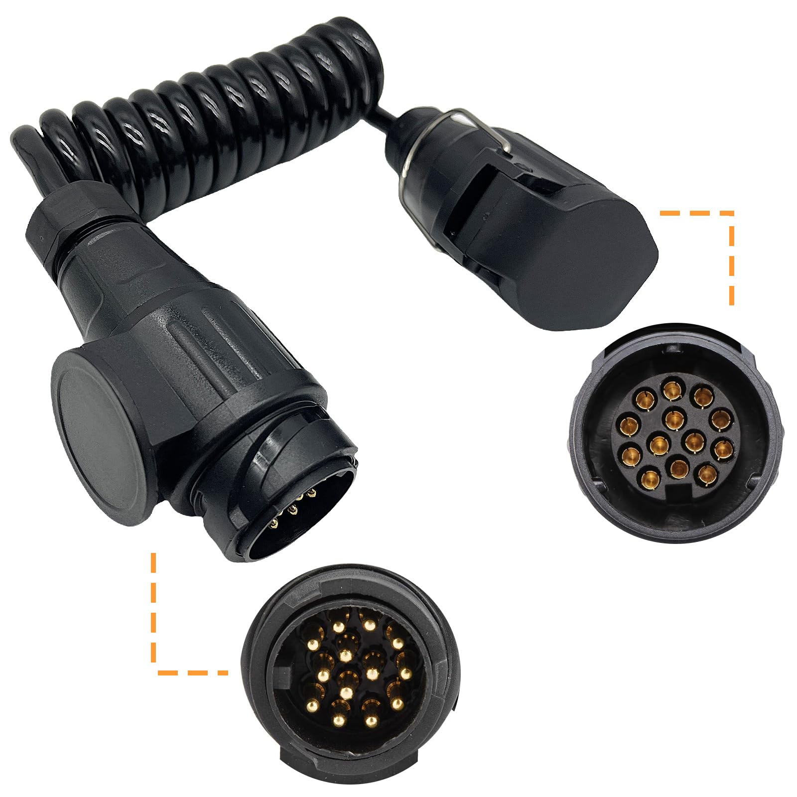 Spiralkabel Verlängerungskabel, 13-polig auf 13 Polig Adapter Stecker Männlich/Weibliche Stecker Verbindung 2.0m Anhängerstecker Anhängerkabel Kabeladapter für Bootstrailer Anhänger Caravan