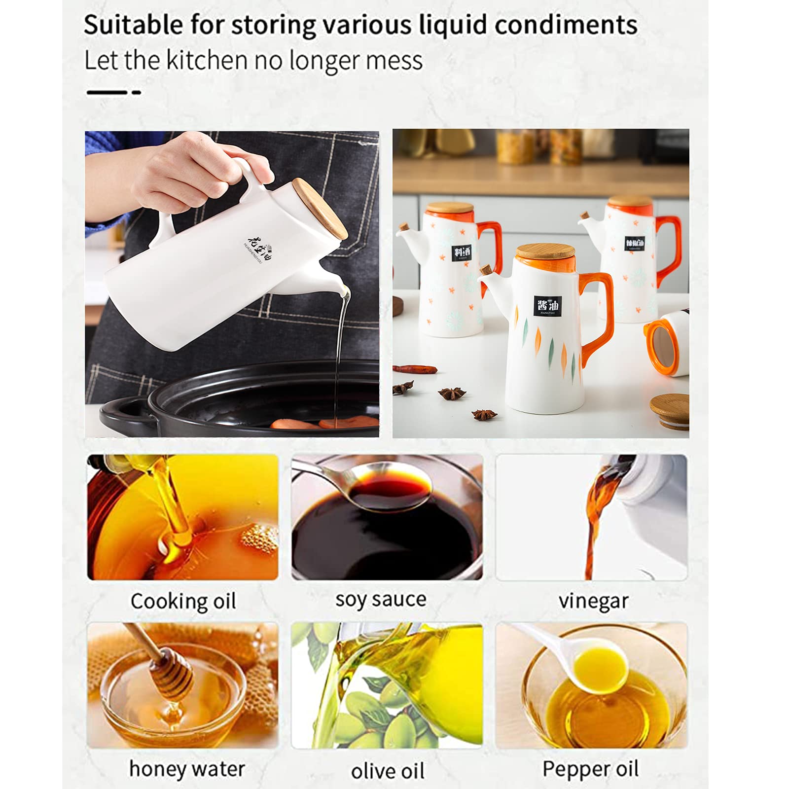 Vinagre Salsa De Soja Botellas Vinagre y Botella Salsa de Soja Blanco Aceiteras Cocina de Ceramica Dispensadora de Condimento Frasco