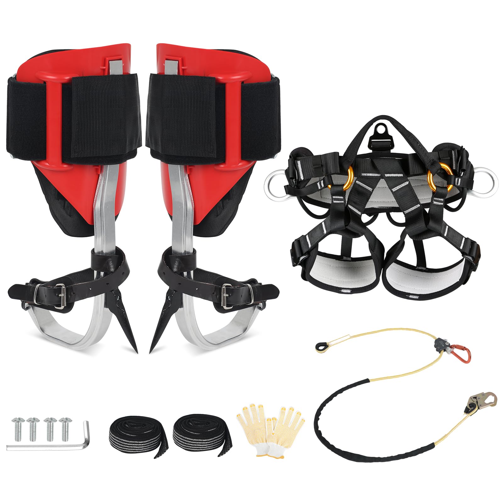 Tree Climbing Spikes Kit Leather Forged Tree Climbing Spurs Spikes with Adjustable Belt and Rope Climbing Gear Kit with Non-Slip Pedal Professional