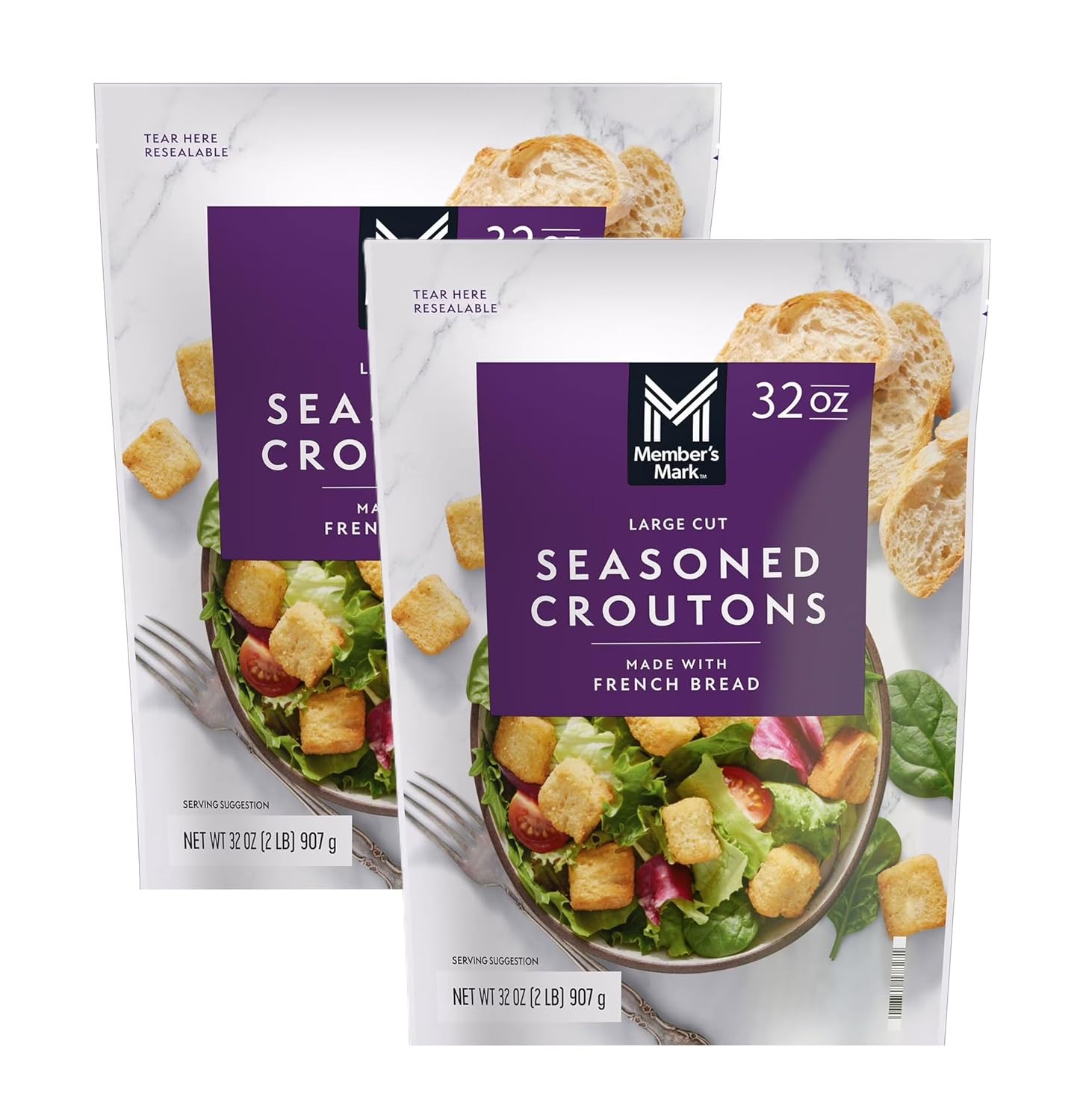 Seasoned Croutons, 32 oz Resealable Bag – Pack of 2 – Premium Toasted Bread Cubes with Garlic, Romano Cheese & Italian Spices – Extra Crunchy Topping for Salads and Soups