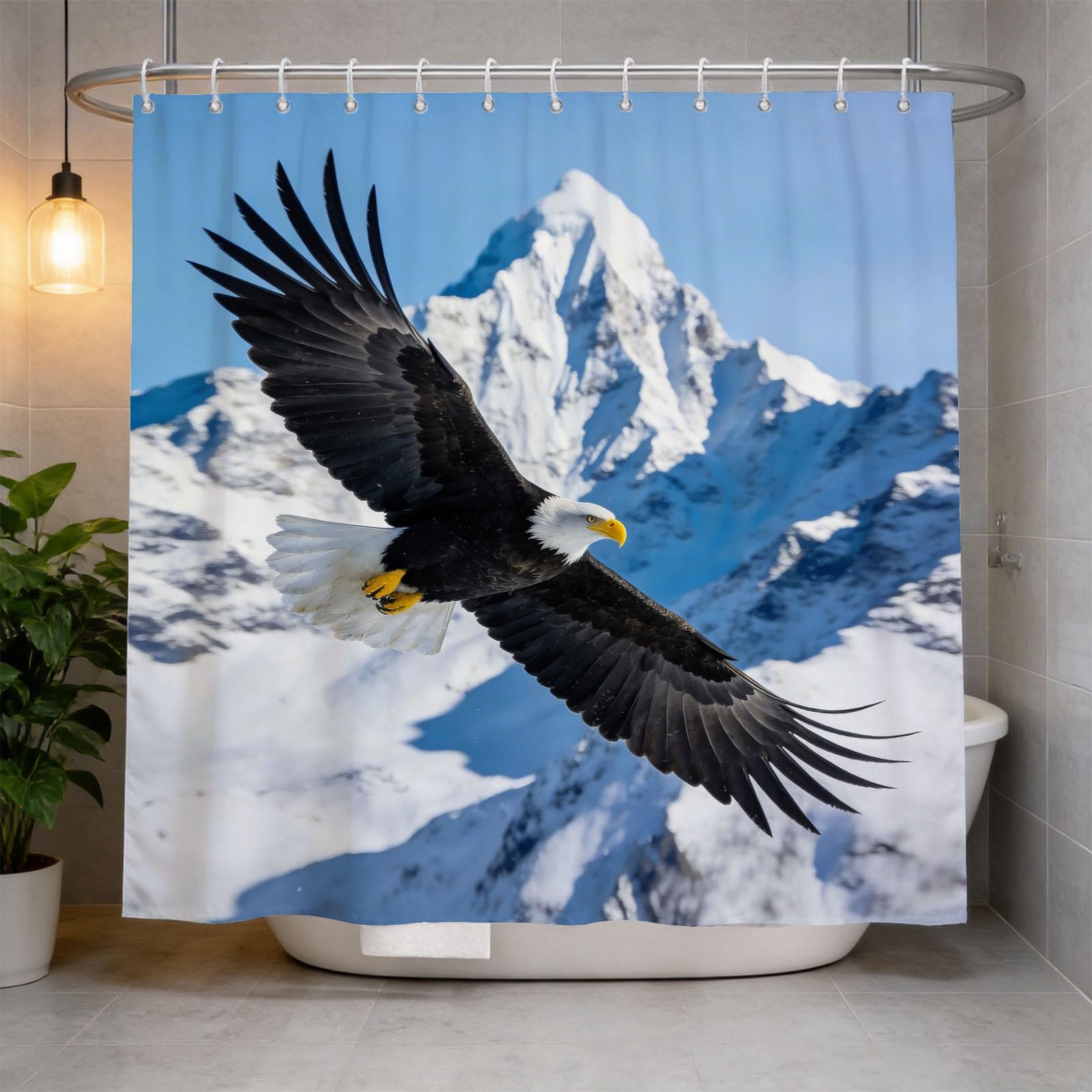 Hongduo 3D Snow Mountain Eagle Shower Curtain for Stalls Bathtubs Animal Bathroom Decor Shower Curtain Set Polyester Fabric Waterproof 180x180cm/71X71 Inch with Hooks