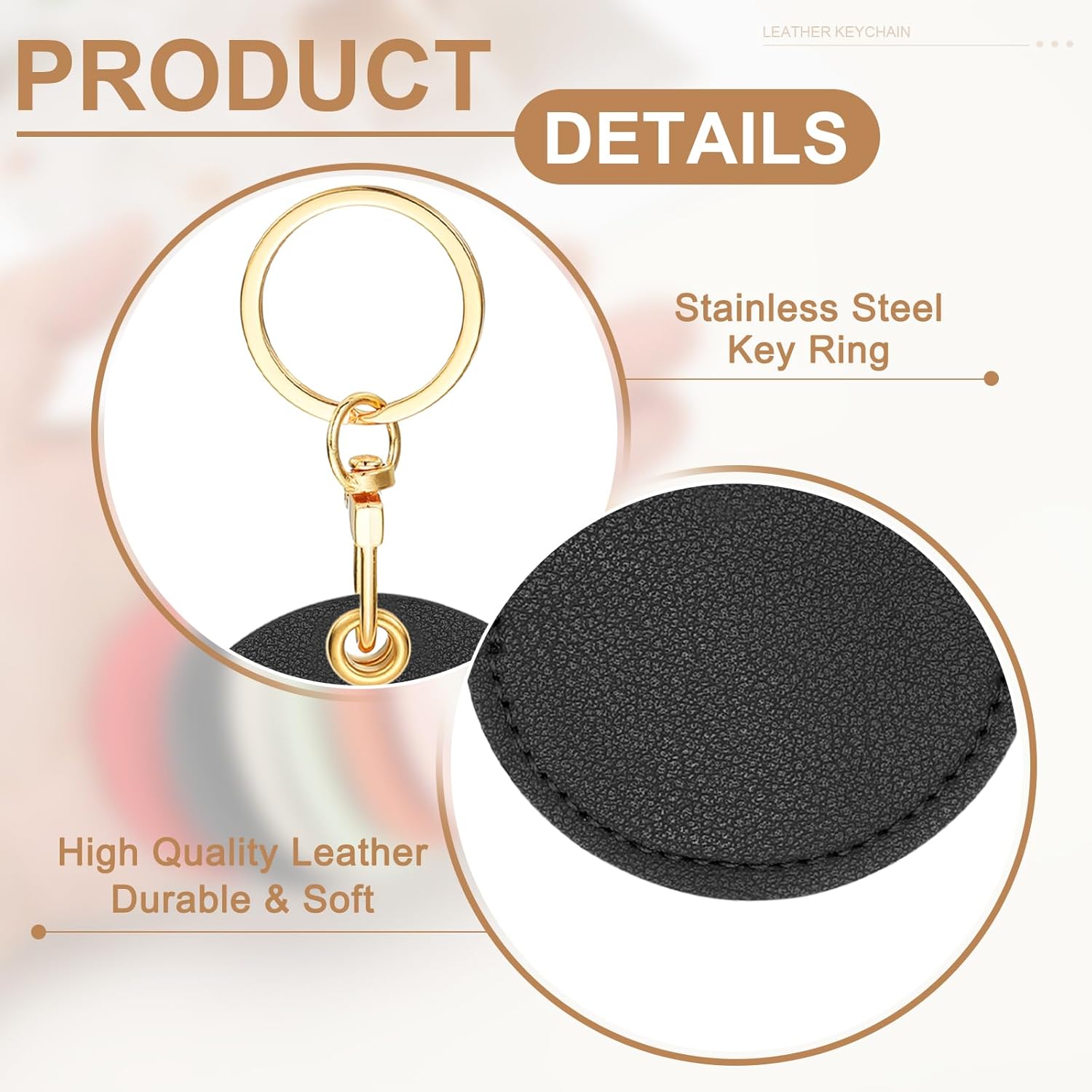 PATIKIL 10pcs Leather Keychain Blanks,55mm Sublimation Keychain Blanks PU Leather Key Chain Keyring with Rings,Round - Image 3