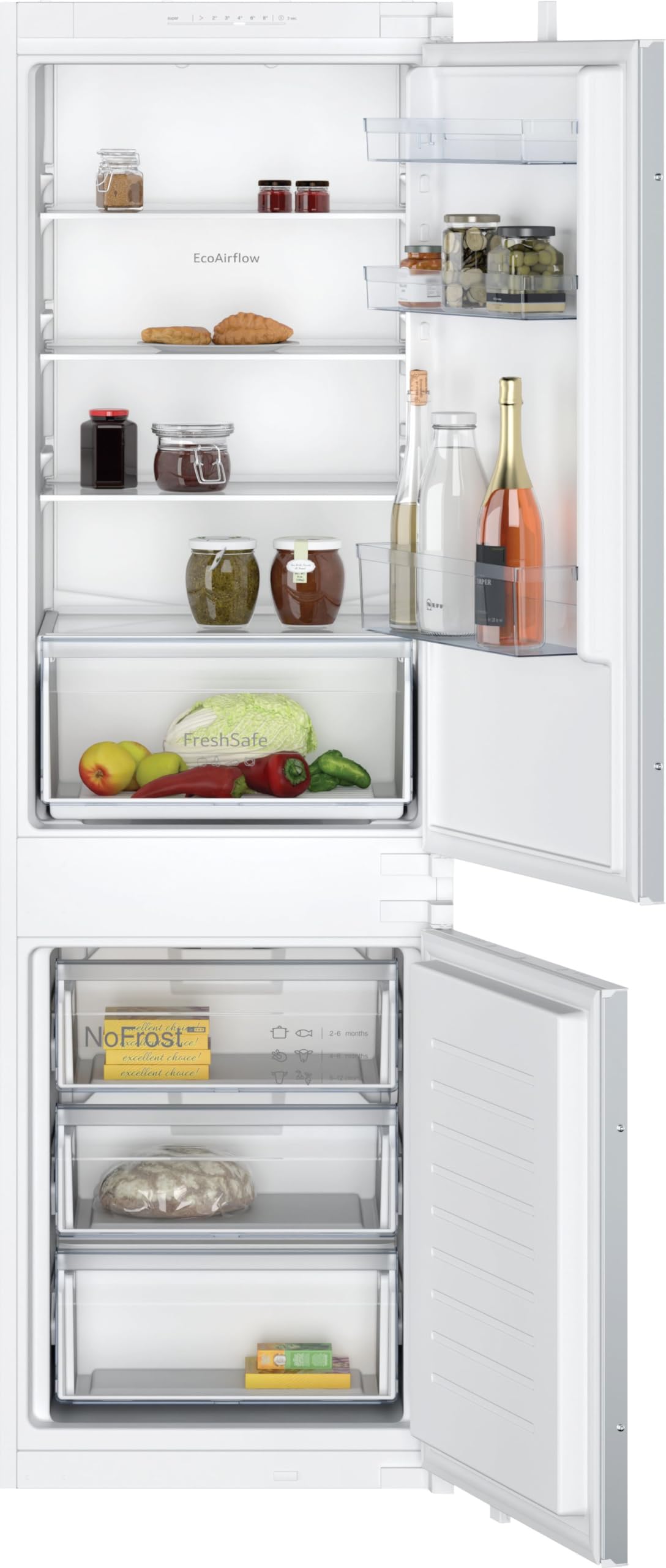 Neff KI7861SE0 Frigorifero Combinato Da Incasso Con Congelatore - No Frost, FreshSafe, 177,2x54,1cm, 260L Totali, Made In Germany