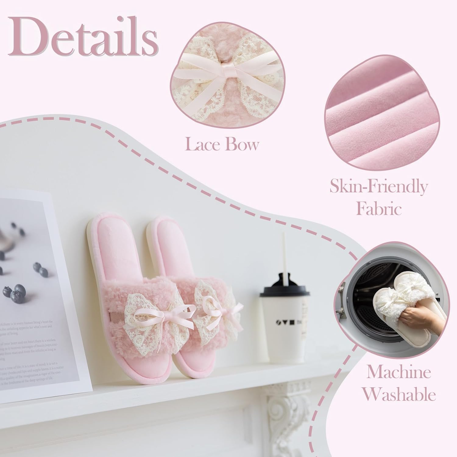 Women's Open Toe Memory Foam Slippers - Cute Fuzzy House Shoes with Lace Bow, Soft Plush Slides for Indoor Comfort, Cozy Non-Slip Gift Gifts for Women Mom Ladies - Image 4