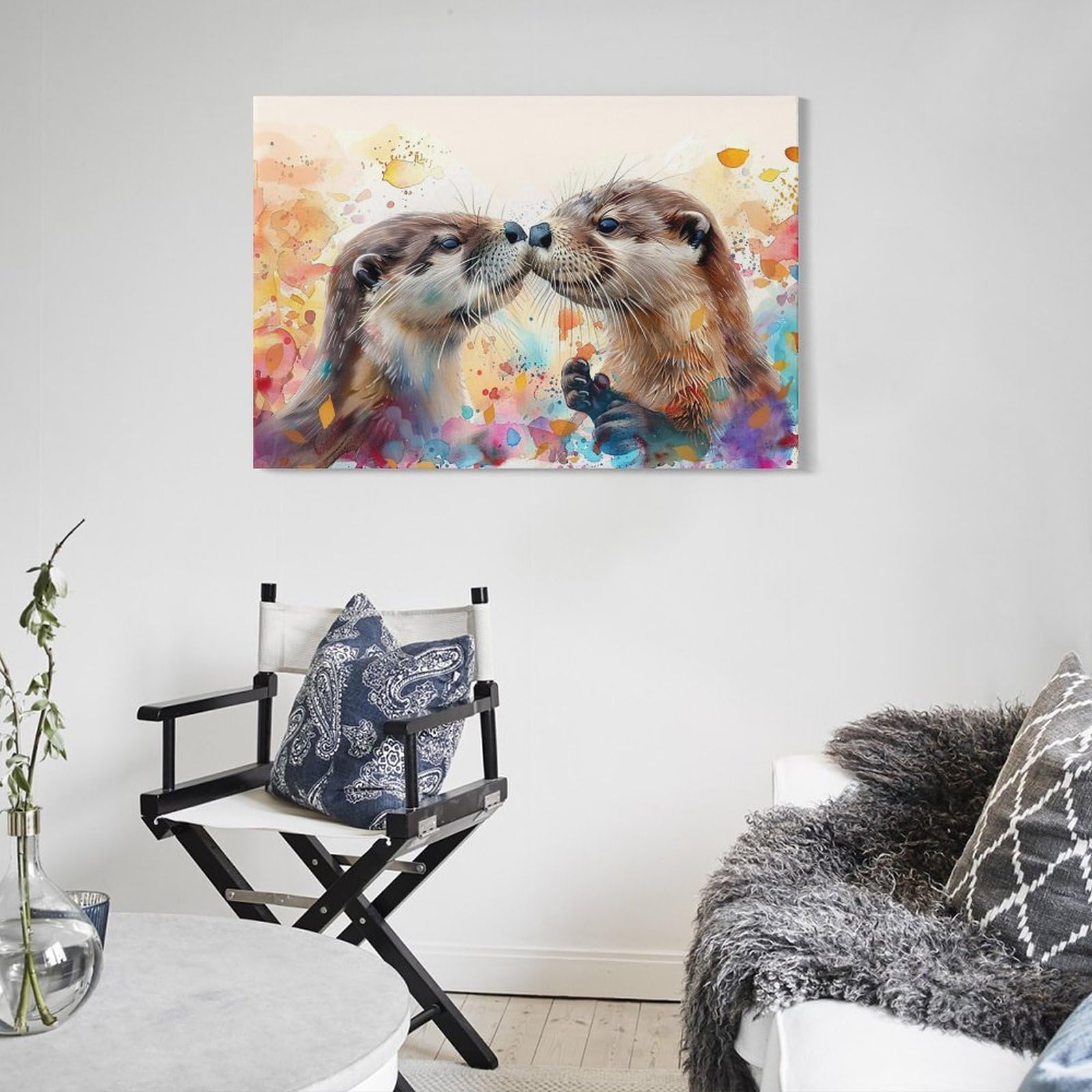 Amazon.co.jp: 絵画 キスをする2頭のカワウソインテリア 絵画 かわいい