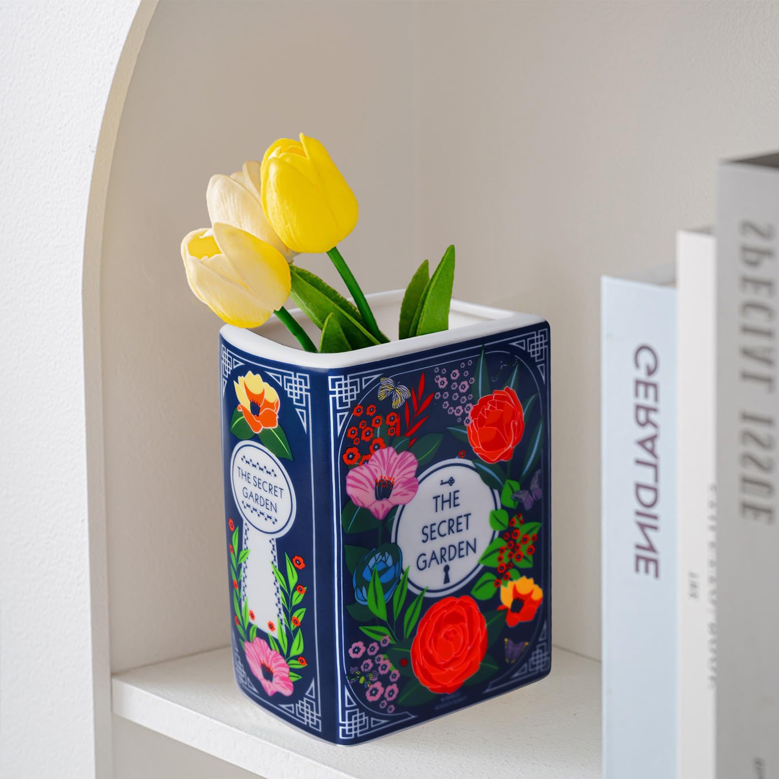 Wazon dekoracyjny w kształcie książki, ceramiczna doniczka na kwiaty, ceramiczne wazony do dekoracji, wazon w kształcie książki dla miłośników książek, nowoczesny dekoracyjny wazon do domu i biura