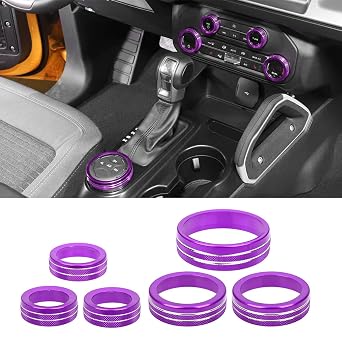 Air Conditioner Headlight Switch Knob Cover 4WD Wheel Drive Trailer Gear Shift Switch Knob Trim Aluminum Control Knob Cover Accessories for Ford Bronco Offroad 2/4 Door 2021-2025, Purple