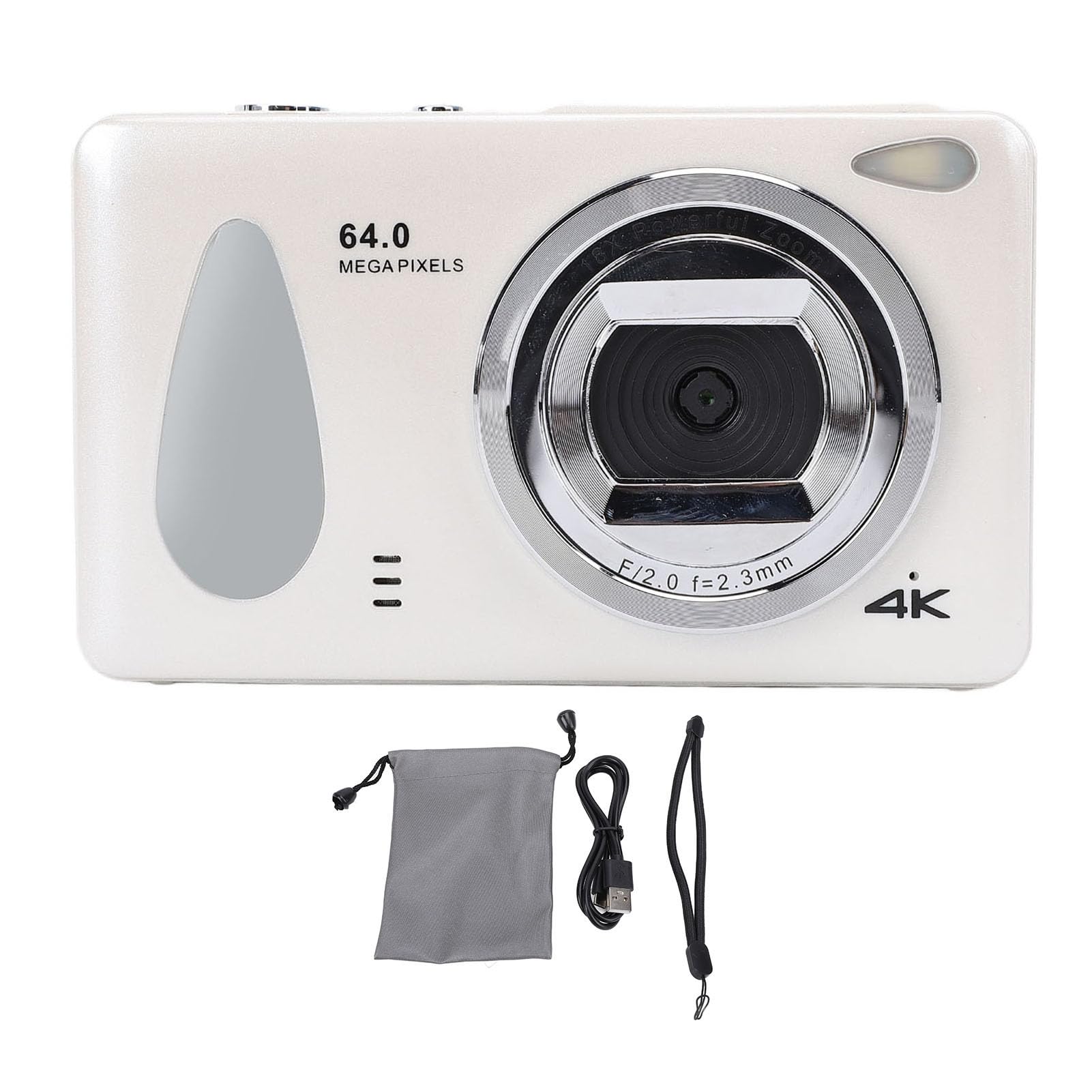 4K Digital Camera for Photography, 64MP Vlog Camera for YouTube 18X Zoom Auto Focus Compact Travel Cam with 2.8in Screen LED Fill Light Fits Beginners Teens Adult (White)-picture-28
