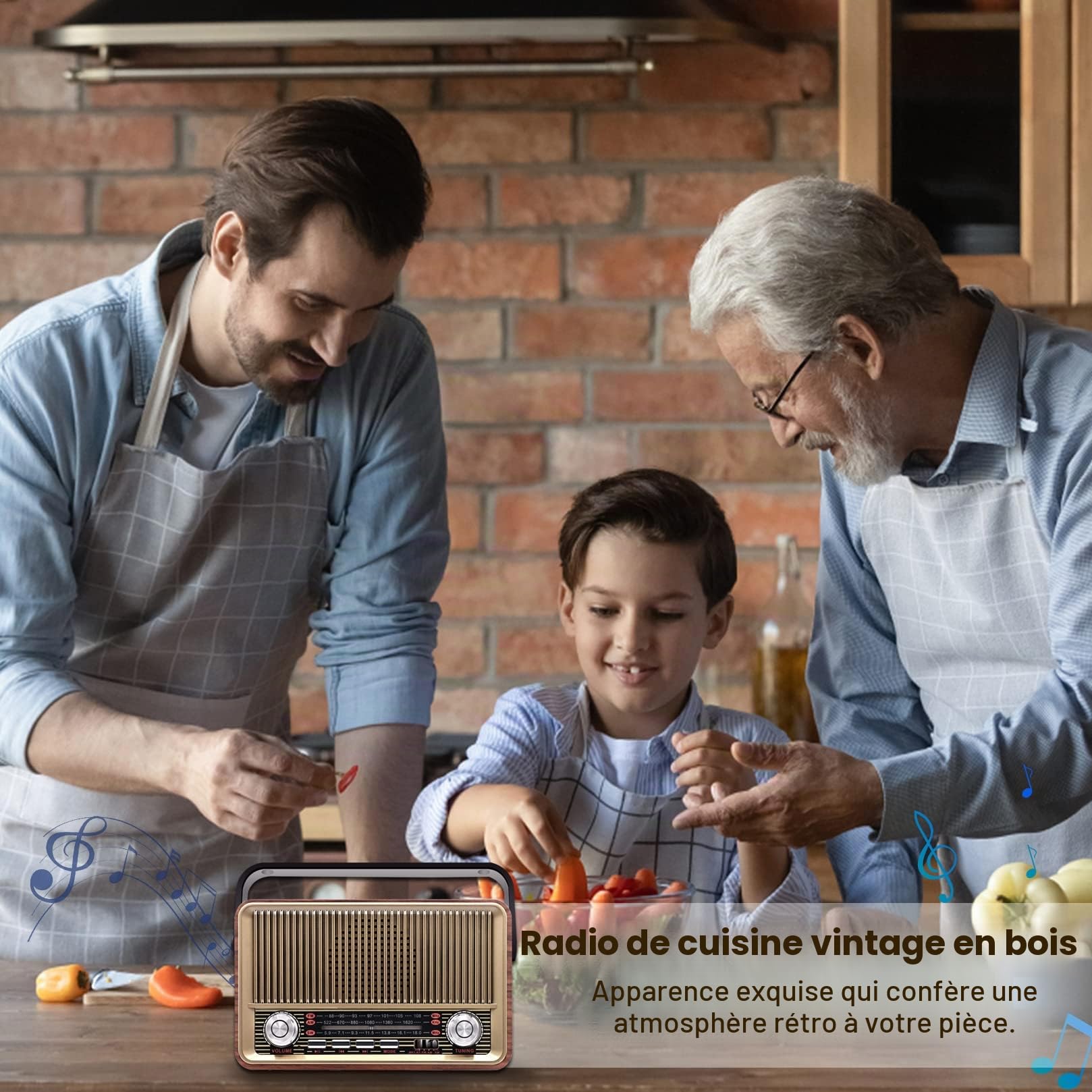 Radio Portables, FM/AM SW, Radio Bluetooth Vintage Classic Design en Bois Support USB/TF, Radio Convient pour Les Cuisines De La Maison Et du Bureau