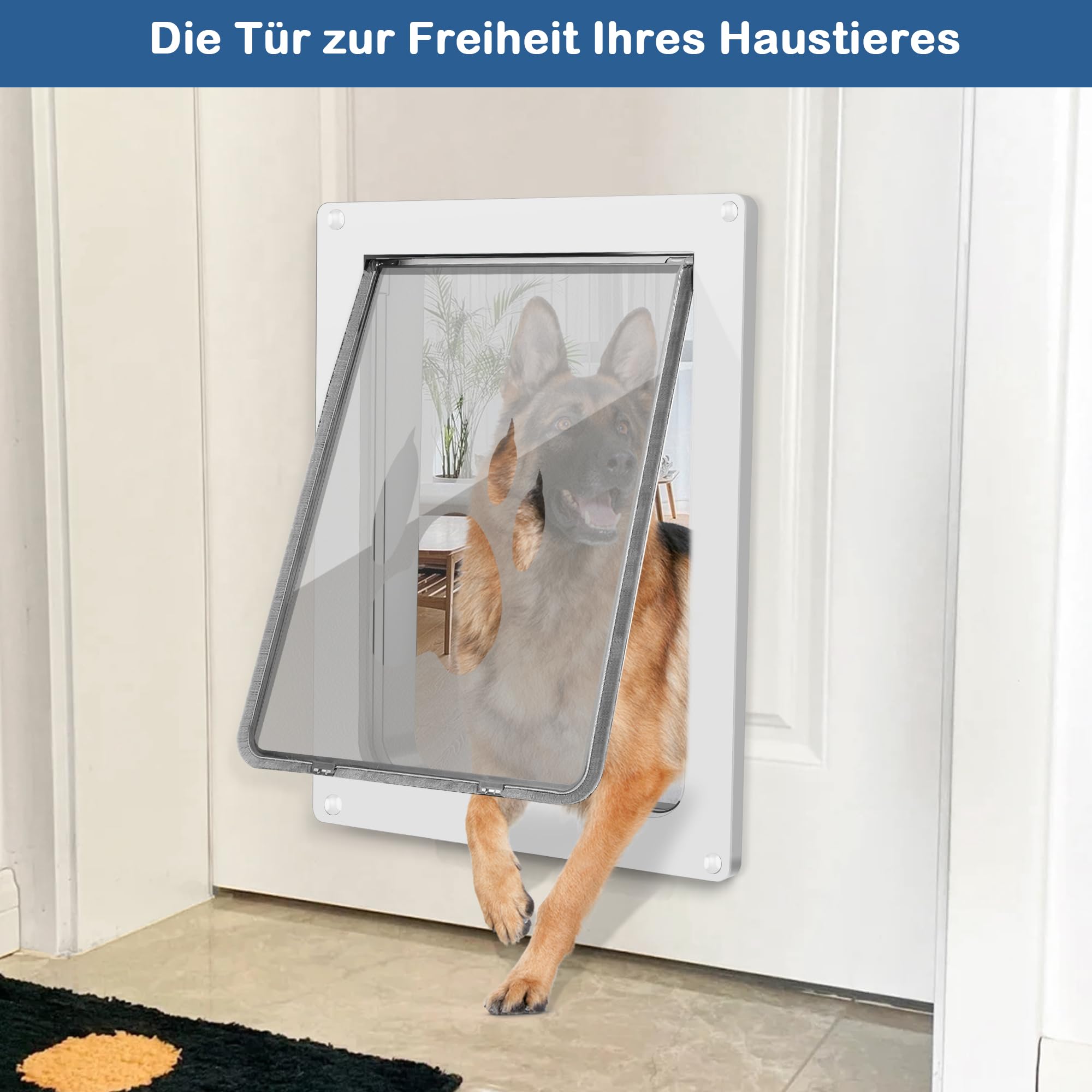 CEESC Große Hundeklappe für Haustiere bis 45 kg, wetterfeste Tierklappe für Katzen und Hunde, langlebig, inklusive Einrast-Verschlussplatte, geeignet für Innen- und Außentüren (Groß, Weiß)