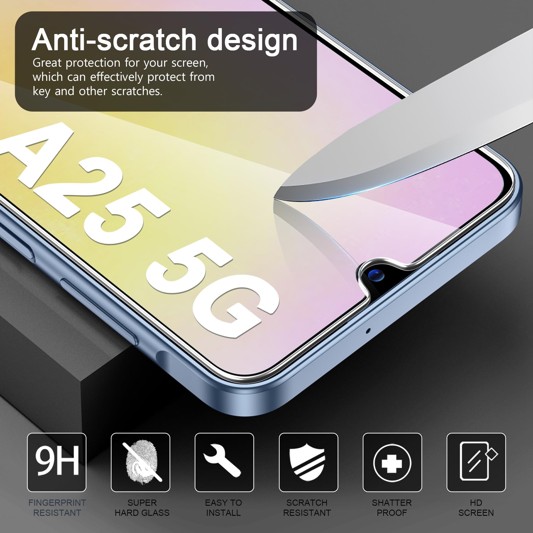 FLLAO Cover Compatibile con Samsung Galaxy A25 5G con 2 Vetro Temperato [Protezione Fotocamera] Anti Ingiallimento Antiurto Cover Silicona TPU Morbido Custodia per Samsung Galaxy A25 5G - Trasparente