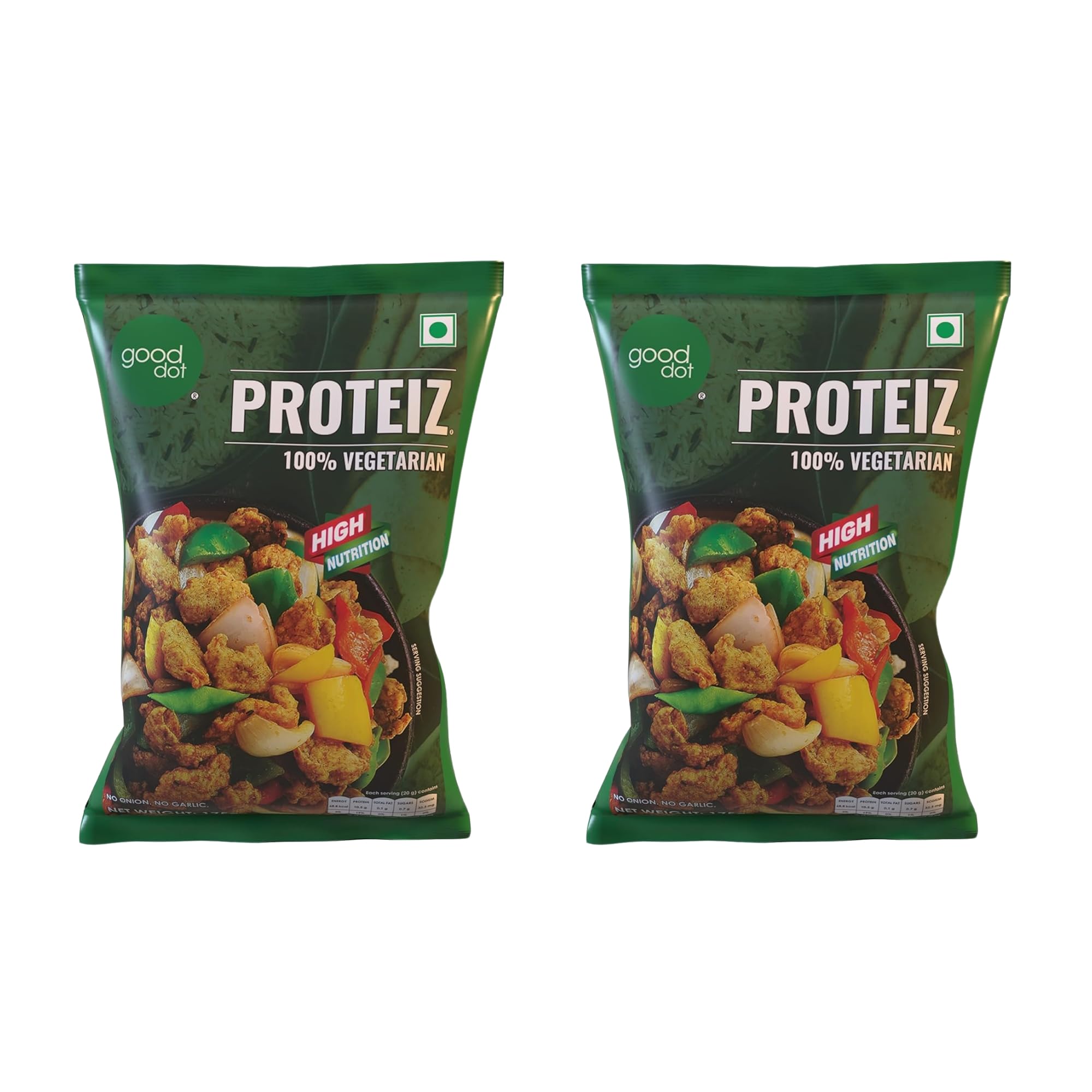 Proteiz 100% Vegetarian Protein Chunks | High Protein Soya-Based Meat Alternative | No Onion No Garlic | Low Fat | Cholesterol-Free | Vegan | Plant Protein | Pack of 2-175g Each