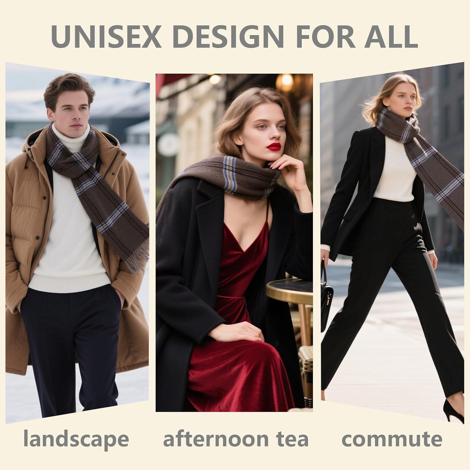 100% Wool Plaid Scarf for Men and Women, Winter Warm Long Scarves for Cold Weather - Image 6