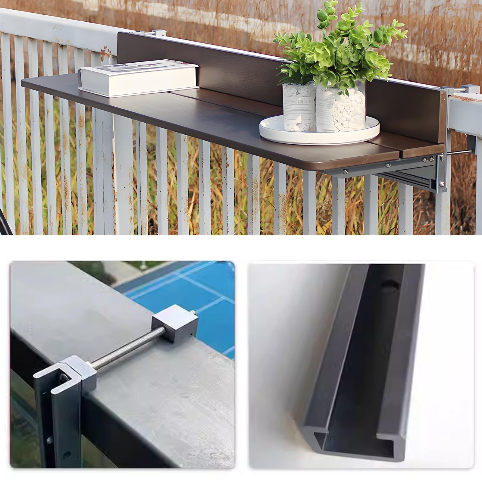 Tavolino da Balcone, Tavolo Pieghevole per Patio, Ideale per Appartamenti, tavolino Laterale sospeso per Esterni/Interni, Design con Sollevamento Resistente alle intemperie, Tavolo da Pranzo