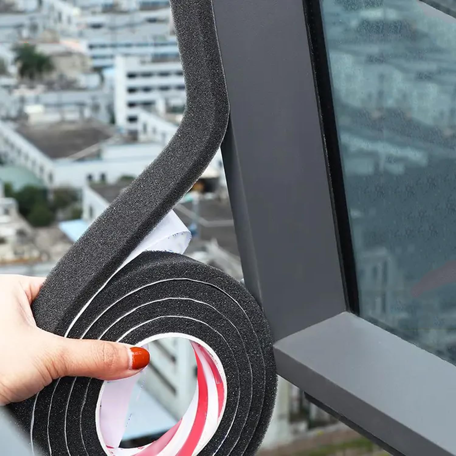 1roll Foam Door Window Sponge Sealing Strip Weather Stripping Self-Adhesive Soundproof Windproof Dustproof Insulation Tape,2M (Width 1.5CM)