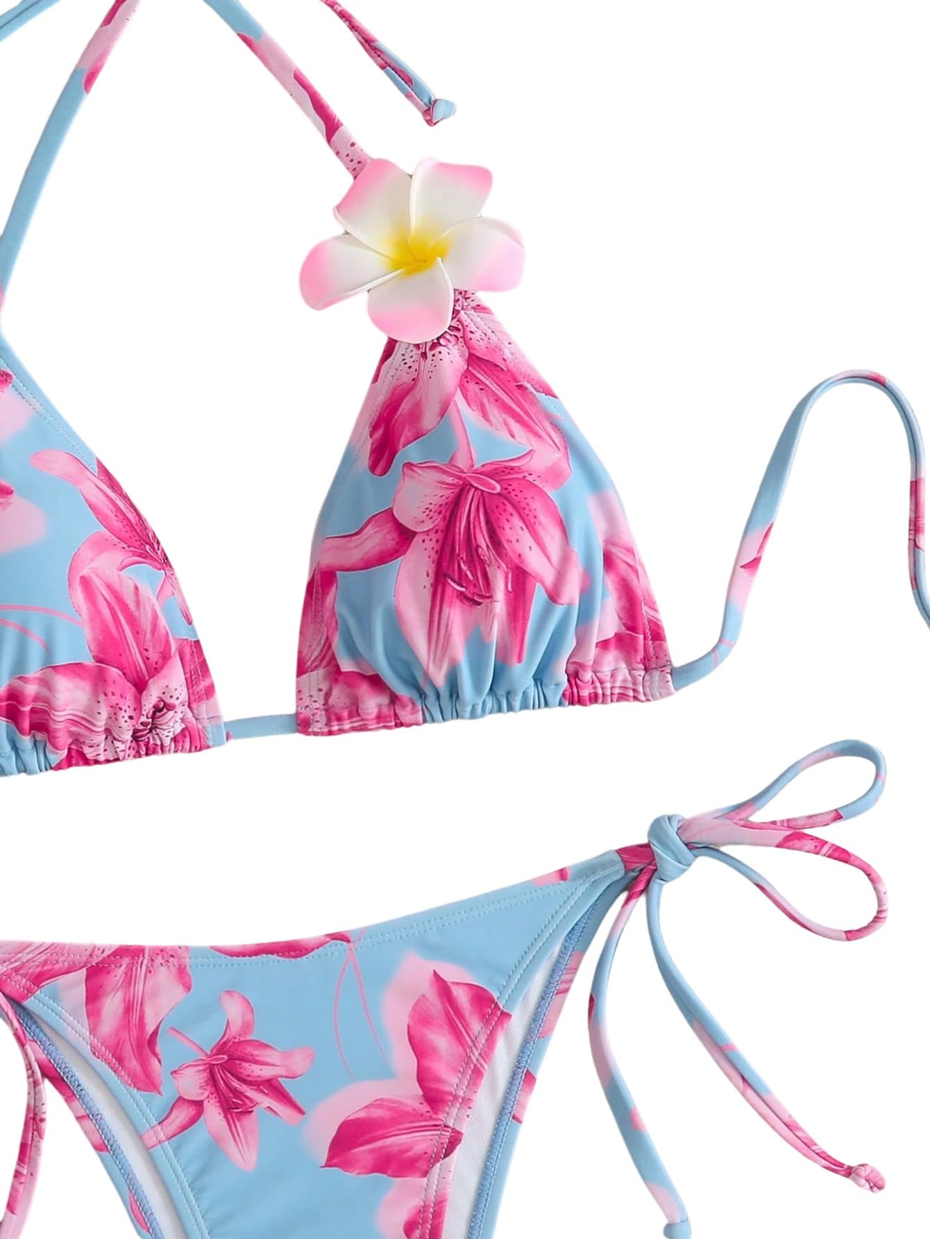 GORGLITTER Bikini da donna a triangolo, bikini, top a goccia, con nodo, in due pezzi, estivo, da spiaggia, con motivo tropicale